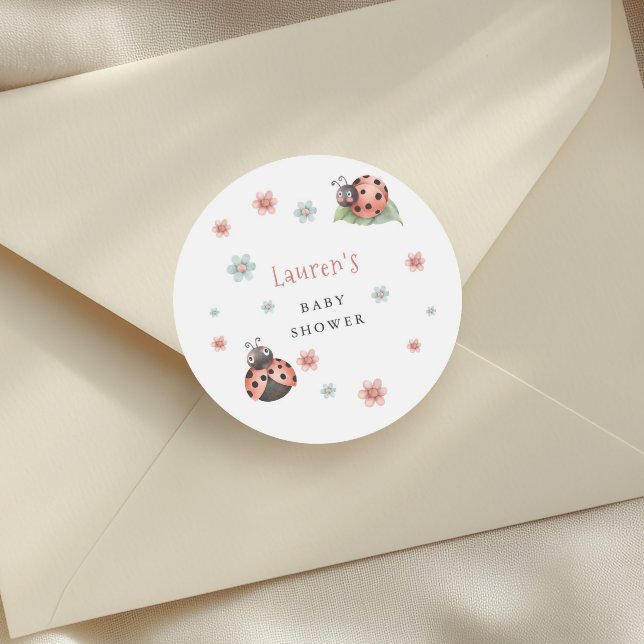 Sticker Rond Petit Baby shower de fille d'insectes de coccinell (Créateur téléchargé)