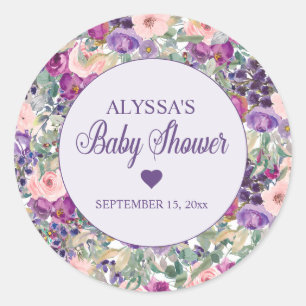 Sticker Rond Petit Baby shower de fille rose violet