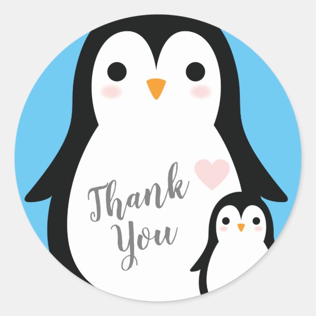Sticker Rond Petit Baby shower de pingouin bleu garçon (Devant)