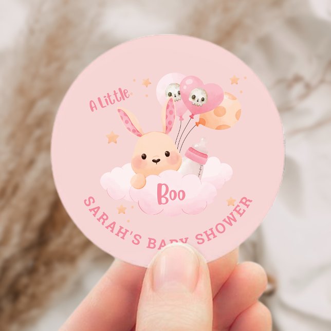 Sticker Rond Petit Baby shower d'Halloween rose Boo (Little Boo Pink Halloween Baby Shower Classic Round Sticker)