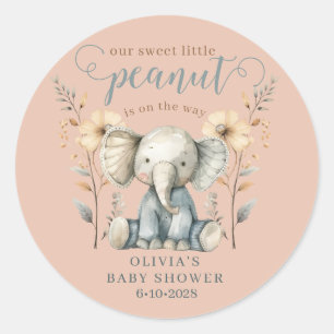 Sticker Rond Petit Baby shower éléphant d'arachide
