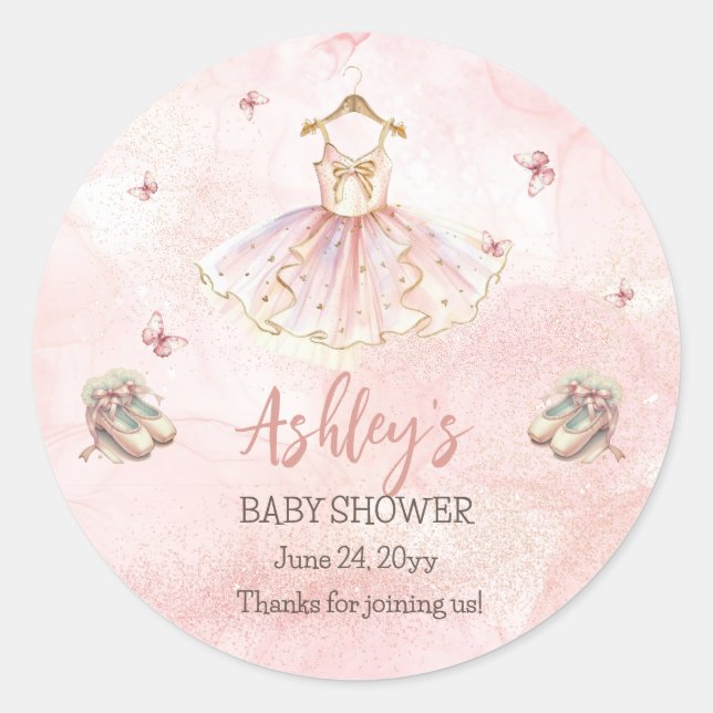 Sticker Rond Petit Baby shower fille Ballerina Tutu rose mignon (Devant)