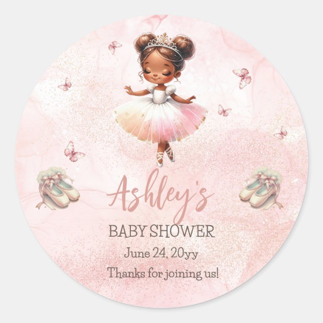 Sticker Rond Petit Baby shower fille Ballerina Tutu rose mignon (Devant)