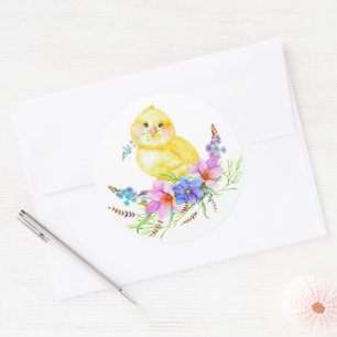 Sticker Rond Petit baby shower fleuri en chick