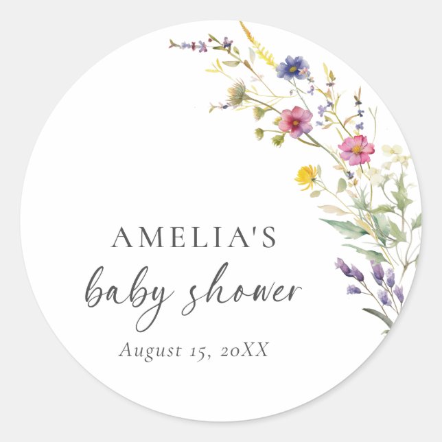 Sticker Rond Petit Baby shower Floral Fleur sauvage fille (Devant)