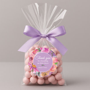 Sticker Rond Petit Baby shower Floral rose pourpre
