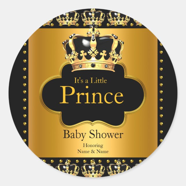 Sticker Rond Petit Baby shower Prince Boy Couronne Black Gold (Devant)