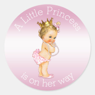 Sticker Rond Petit baby shower rose de princesse Pearls