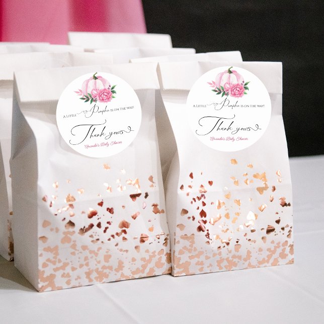 Sticker Rond Petit Baby shower Rustique rose-rose-blanc Citroui (Créateur téléchargé)