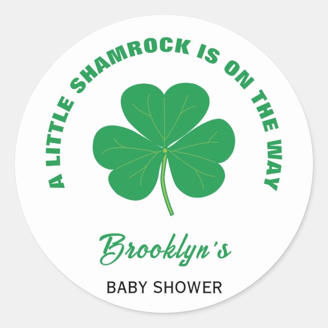 Sticker Rond Petit Baby shower Shamrock Irlandais Blanc Et Vert (Devant)