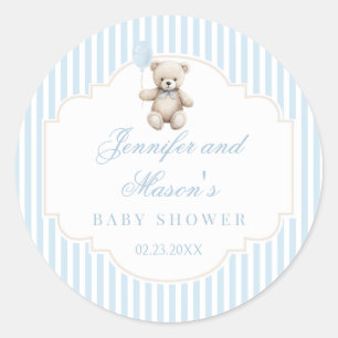 Sticker Rond Petit ballon bleu ours en peluche boho bébé garçon
