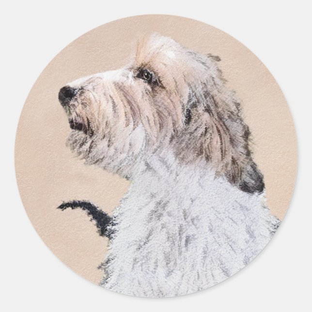 Sticker Rond Petit Basset Griffon Vendéen Peinture - Chien Art (Devant)
