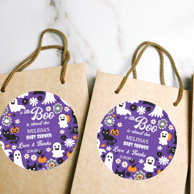 Sticker Rond Petit boo Halloween baby shower merci pour (Little boo groovy retro baby shower thank you favor stickers cute ghosts daisies purple pumpkins)