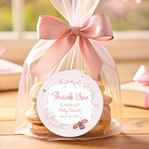 Sticker Rond Petit Bug de l'amour Bloom Rose Baby Shower Merci