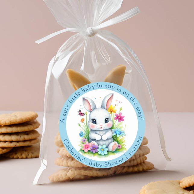 Sticker Rond Petit Bunny Jardin Fleur sauvage Baby shower de Pâ (Créateur téléchargé)