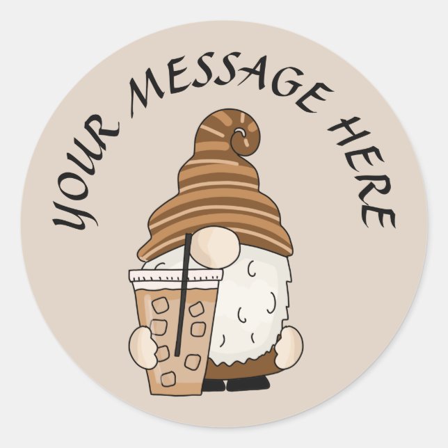 Sticker Rond Petit café de glace gnome ajouter un message (Devant)