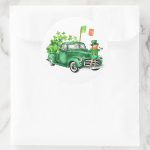 Sticker Rond Petit Camion Leprechaun Merci fête d'anniversaire