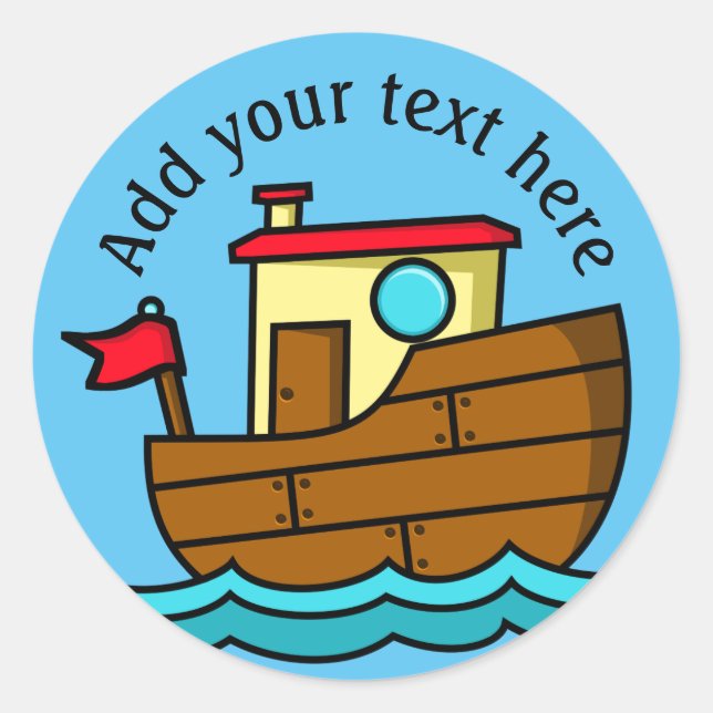 Sticker Rond Petit Cartoon Bateau Personnalisé (Devant)