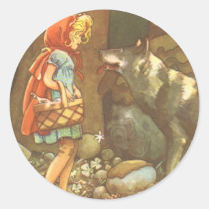 Sticker Rond Petit Chaperon Rouge, Conte Vintage Fée