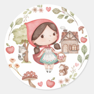 Sticker Rond Petit Chaperon Rouge Mignon Fantaisiste