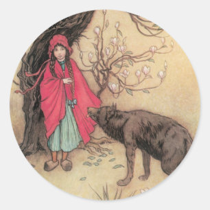 Sticker Rond Petit Chaperon Rouge vintage par Warwick Goble