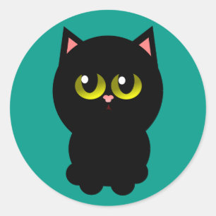 Sticker Rond Petit Chat noir chanceux