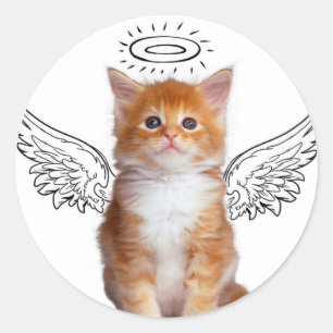 Sticker Rond Petit chaton mignon avec ailes