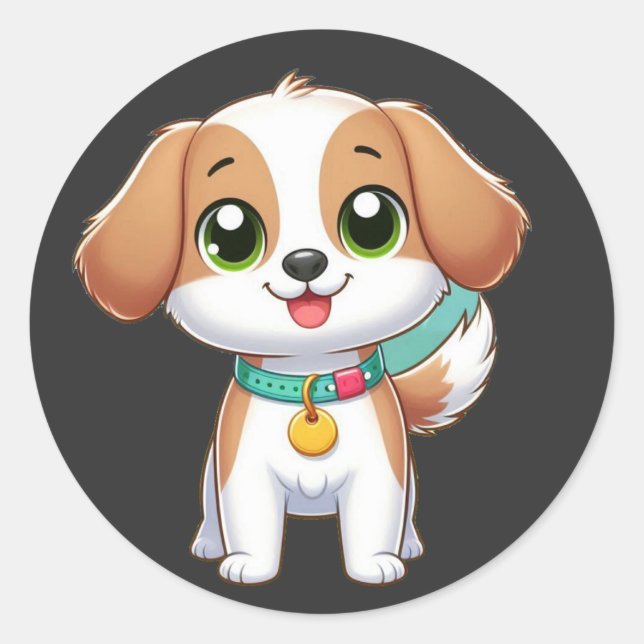 Sticker Rond petit chien mignon (Devant)