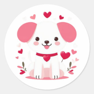 Sticker Rond Petit chiot de la Saint-Valentin