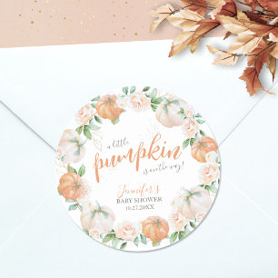 Sticker Rond Petit Citrouille Aquarelle d'automne Baby shower o