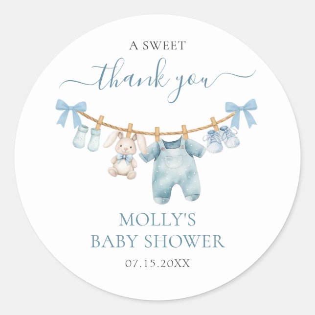 Sticker Rond Petit Citrouille Automne Blue Boy Baby shower Stic (Devant)