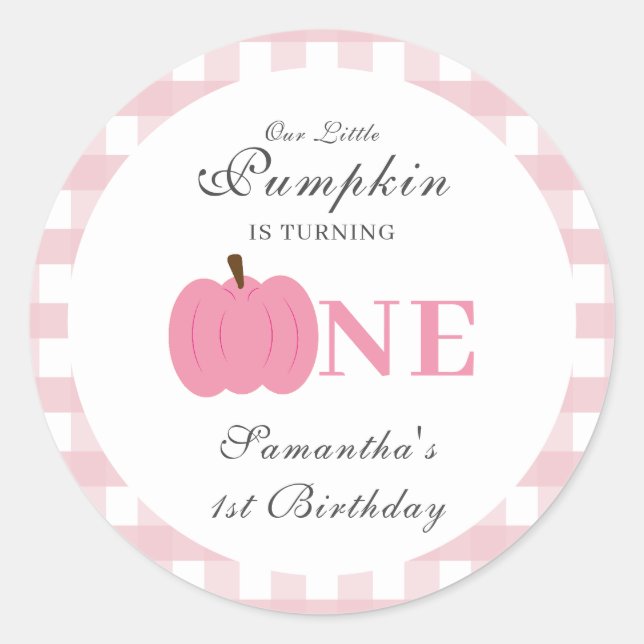 Sticker Rond Petit Citrouille Automne Pastel Rose Premier Anniv (Devant)