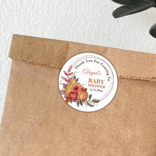 Sticker Rond Petit Citrouille Chute Baby shower Floral Merci