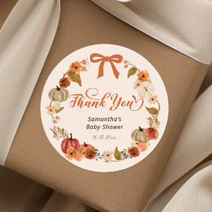 Sticker Rond Petit Citrouille Chute Baby shower Floral Merci