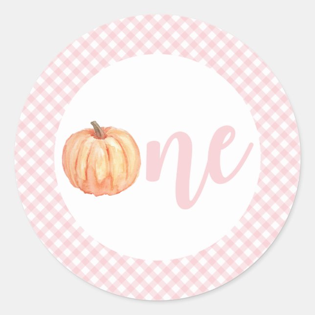 Sticker Rond Petit Citrouille rose pastel plaid premier anniver (Devant)