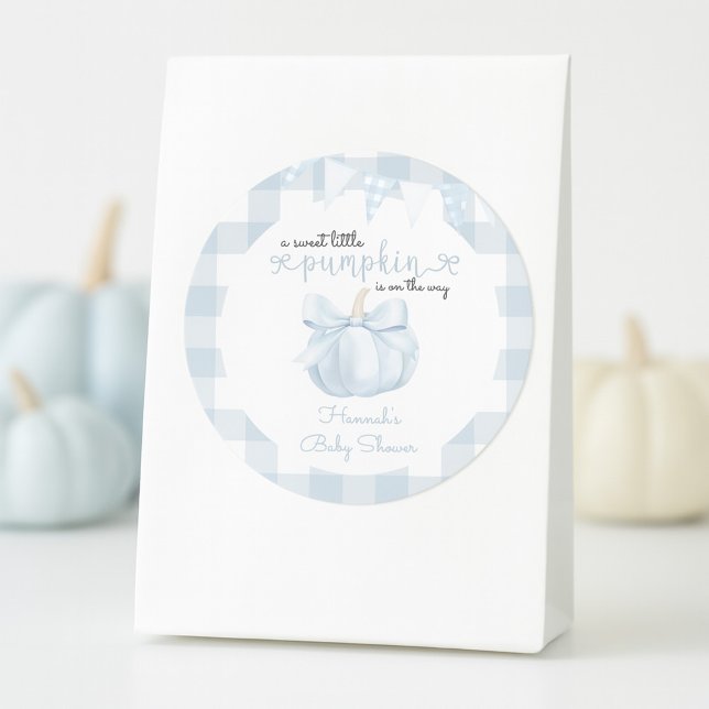 Sticker Rond Petit Citrouille sur le Baby shower Way Blue Bow (Créateur téléchargé)