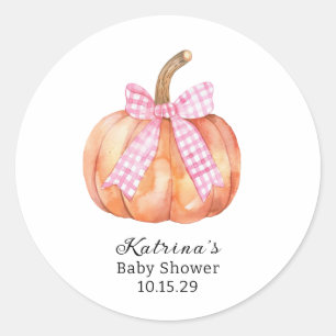 Sticker Rond Petit Citrouille sur le Baby shower Way Pink Bow