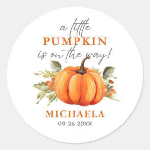 Sticker Rond Petit Citrouille Sur Le Chemin Baby shower Aquarel