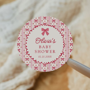 Sticker Rond Petit cœur rose rouge ruban Baby Shower