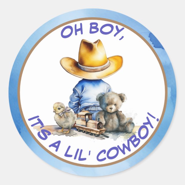 Sticker Rond Petit Cowboy Baby shower À Thème (Devant)