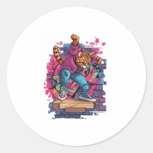 Sticker Rond Petit Déjeuner Meow - Danse de chat Graffiti en mi