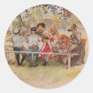 Sticker Rond Petit déjeuner sous le grand bouleau de Carl Larss