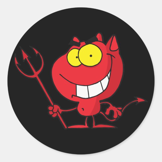 Sticker Rond Petit Diable avec fourche (Devant)