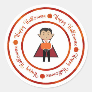 Sticker Rond Petit Dracula Vampire Joyeux Halloween Fête de Tre