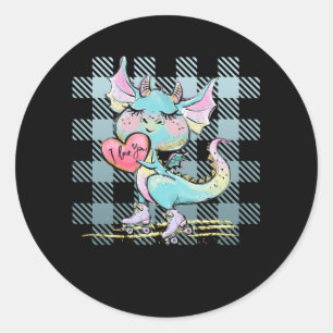 Sticker Rond Petit dragon mignon avec I Lote Heart