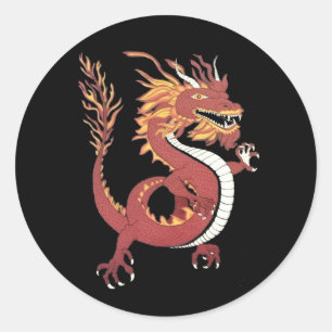 Sticker Rond Petit Dragon Rouge avec Flammes de Mane & Tail Fla