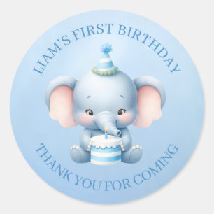 Sticker Rond Petit éléphant mignon 1er anniversaire Merci Bleu