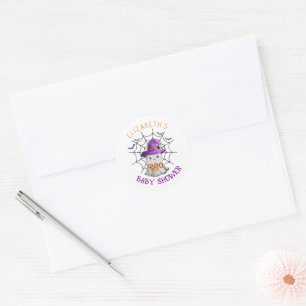 Sticker Rond Petit fantôme mignon et baby shower BOO spiderweb