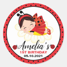 Petit fille Ladybug Anniversaire Classic Round Sti