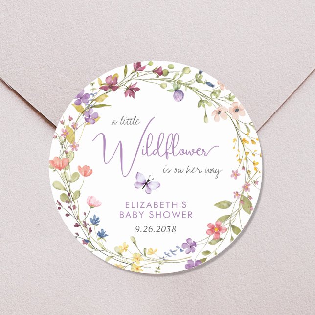 Sticker Rond Petit Fleur sauvage Aquarelle Bébé Fille Douche (Créateur téléchargé)